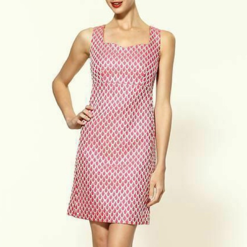 Lilly Pulitzer Adriana Island Coral Gold Scallop Sheath Dress